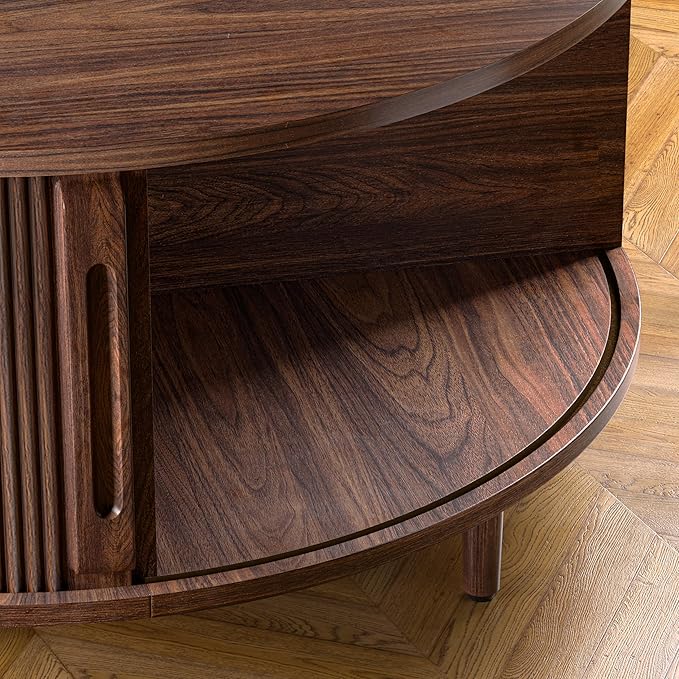 Round Coffee Table, Walnut 31.5" Fluted