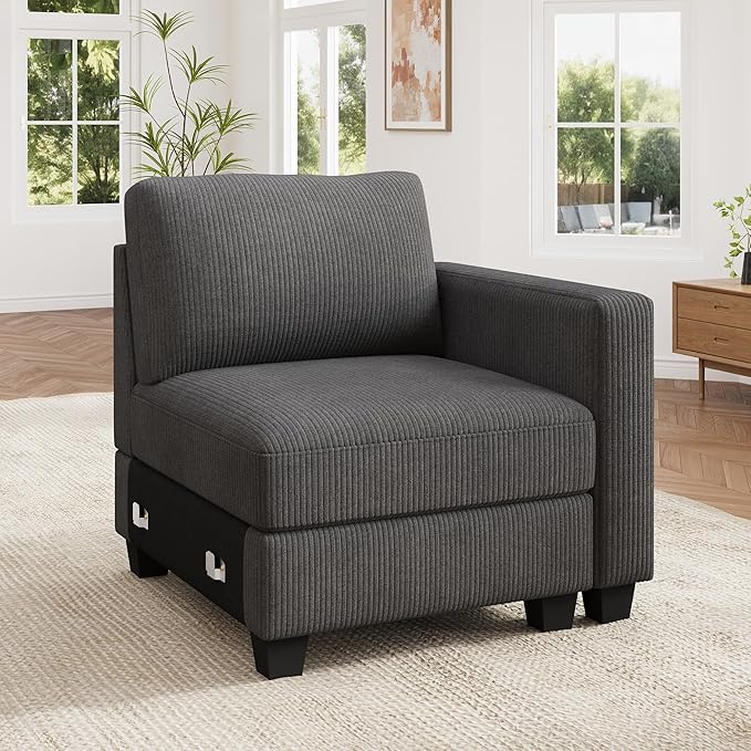 HONBAY Modular Sectional Sofa, Single Chair for Sectional Couch, Grey