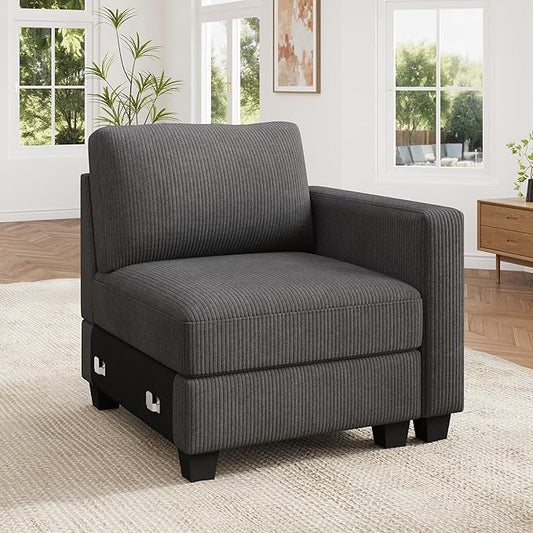 HONBAY Modular Sectional Sofa, Single Chair for Sectional Couch, Grey