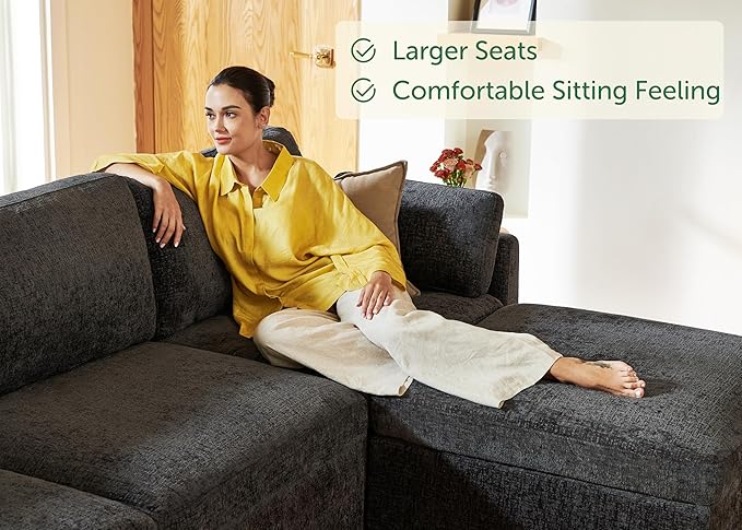 HONBAY Modular Sectional Sleeper Couch, Sectional Sofa with Storage Ottoman, Sleeper Sectional Couches for Living Room, Grey