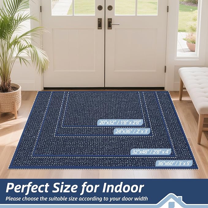 BEQHAUSE Dirt Trapper Door Mat 24" x 36", Non-Slip Washable Doormats Entrance Mat, Dirt Resistant and Absorbent Welcome Mat, Low Profile Floor Mats for Front Back Door and Entryway, Blue - Image 2