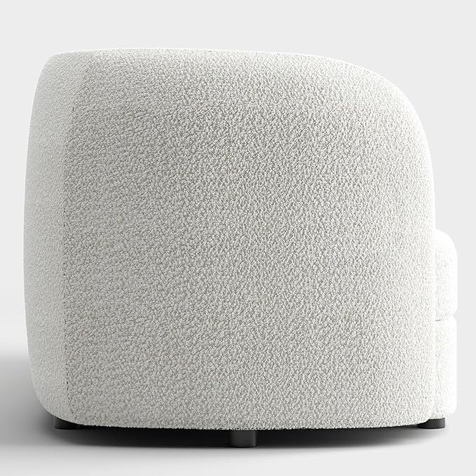 Furniture of America Nimiane Modern Boucle Barrel Chair with Curved Arms and Wooden Legs, Fabric Upholstered Armchair, Comfy Sofa Chair for Living Room, Bedroom, Home Office, Off-White