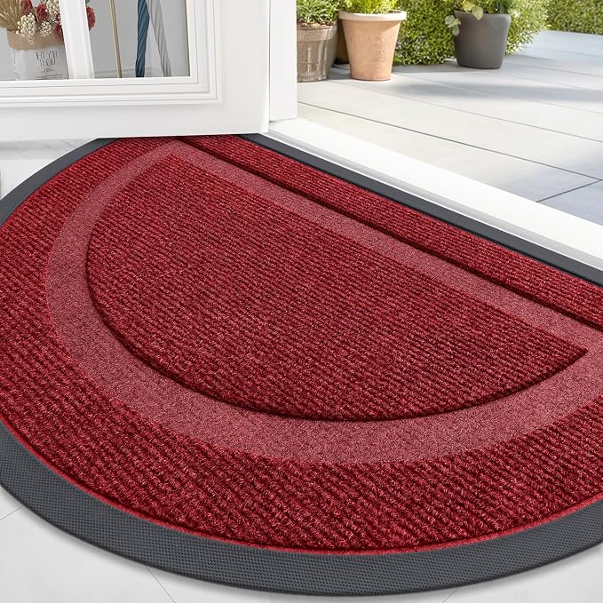 OLANLY Half Circle Door Mat Indoor Outdoor Entrance Welcome, Waterproof All-Season, All-Weather Doormat, Sturdy Natural Rubber, Low Profile, Easy Clean Patio Porch Entryway Mat, 59x23, Wine Red by OLANLY