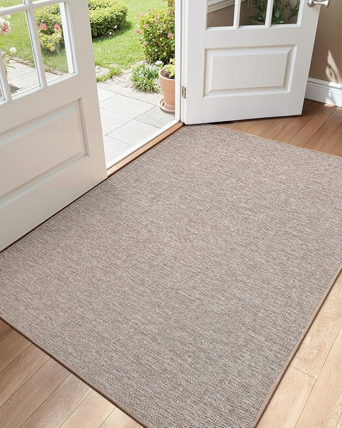 Color&Geometry Ultra Thin Indoor Door Mat (Rolled-up NO Creases) 36"x56", Non Slip Rubber Backed Dirt Trapper Door Mat Indoor Entrance, Low Profile Entryway Mat, Easy Clean, Light Brown Linen by COLORG