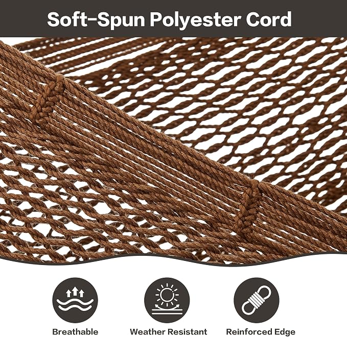 CHULIM Handwoven Mayan Hammock with 10ft Tree Straps, 550lbs Capacity Soft Rope Double Hammock, Portable Outdoor Hammock with Carry Bag for Camping Backyard Beach - Coffee - Image 7
