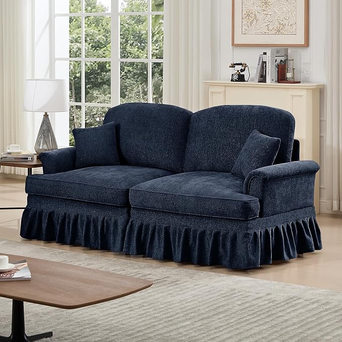 KEIKI Mid Century Modular Sofa with Flared Arms and Skirted Design, 76" Loveseat Chenille Sectional Couches for Living Room, Soft Apartment Size Couch, Home Sofa Bedroom Furniture, Blue