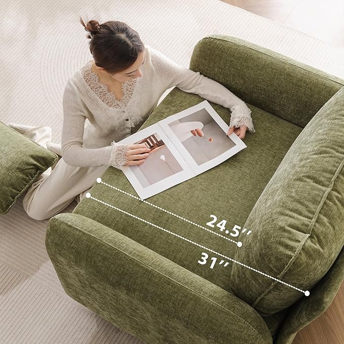 Rexulqo Oversized Accent Chair Set of 2,All Seats Storage,Comfy Armchair,24.5'' Deep Seat,Upholstered Living Room Chairs,Reading Chair for Bedroom,Office,Chenille,Green