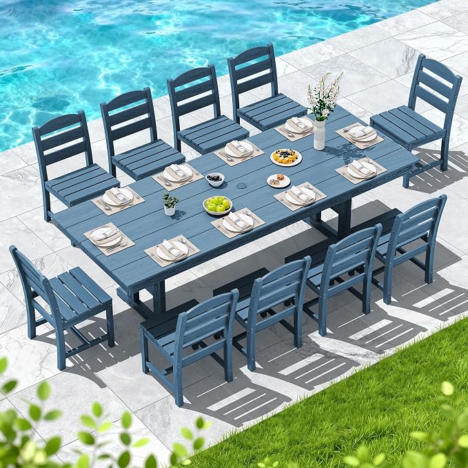 SERWALL Outdoor Dining Table, 84" Rectangular Dining Table for 6-10 Person, All Weather HDPE Outdoor Furniture for Backyard, Garden, Navy - Image 6