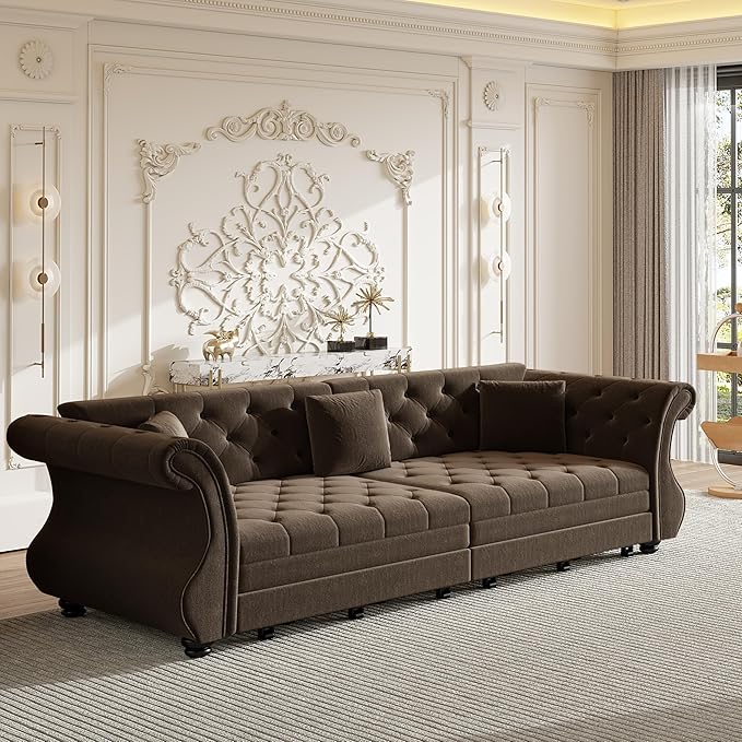 Eafurn Oversized 4-Seater Chesterfield Loveseat Convertible King Size Sleeper Couch Bed,Classic Tufted Velvet Pull Out Loveseat Sofa Bed with Roll Armrest and Solid Wood Legs