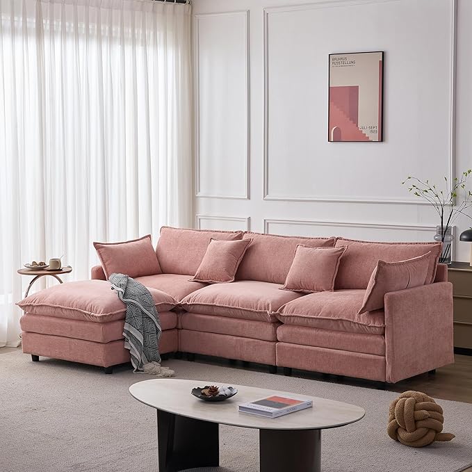 105" Oversized Modular Cloud Sectional Sofa Free Convertible L-Shaped Corner Sectional with Movable Ottoman, Chenille Upholstered Multiple Cushions Cloud Sofa Couches | Easy to Assemble