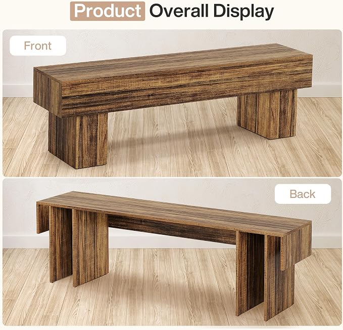 Tribesigns 63" Long Entryway Bench, Rustic Farmhouse End of Bed Bench, Wooden Shoe Bench Seat for Hallway, Living Room, End of Bed, Rustic Brown - Image 5