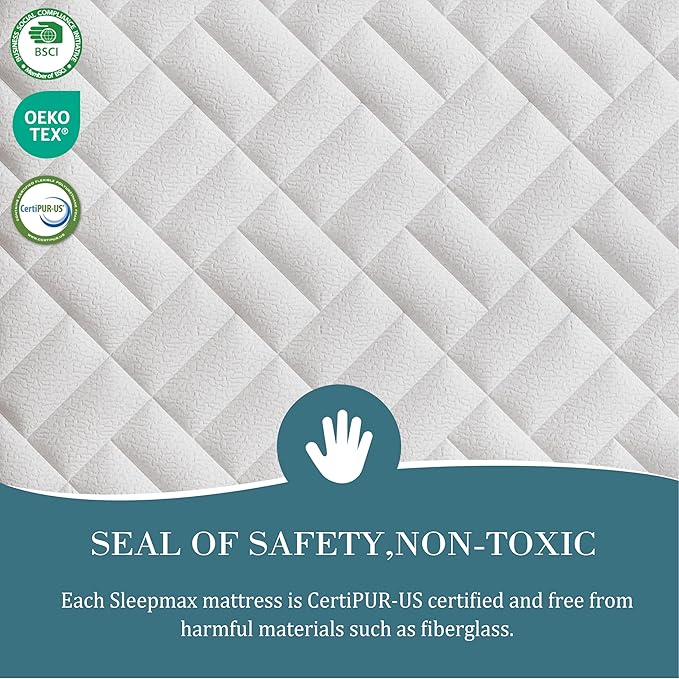 Sleepmax Extra Firm Queen Mattress 12 Inch - Deluxe Deep Sleep Hybrid Mattress Pain Relief - Cooling Bed in Box for Back & Side Sleepers - CertiPUR-US Certified, 365-Night Trial, Forever Warranty