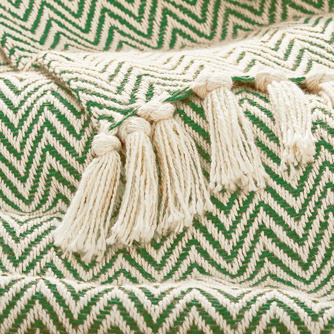 Americanflat 50x60 Throw Blanket - Soft and Breathable Cotton Throw Blanket for Couch, Bed, Chair - Decorative Blankets Perfect for Home, Office, or Outdoor Use - Sage and Beige Herringbone Design