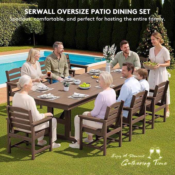 SERWALL Outdoor Dining Chairs Set of 4, All-Weather HDPE Patio Chair with 19.7" Widened Seat, for Backyard, Garden, Brown - Image 7