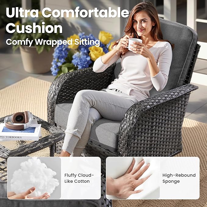 ovios 8-Piece Patio Furniture Set, Outdoor Wicker Sofa with Swivel Chairs Coffee Table, High Back Rattan Couch Loveseat with Comfy Cushions for Porch Yard Deck, Dark Grey