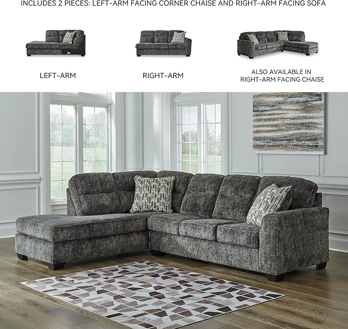 Signature Design by Ashley Lonoke Casual Left-Arm Facing 2-Piece Sectional with Chaise, Loose Seat Cushions, Throw Pillows Included, Gray
