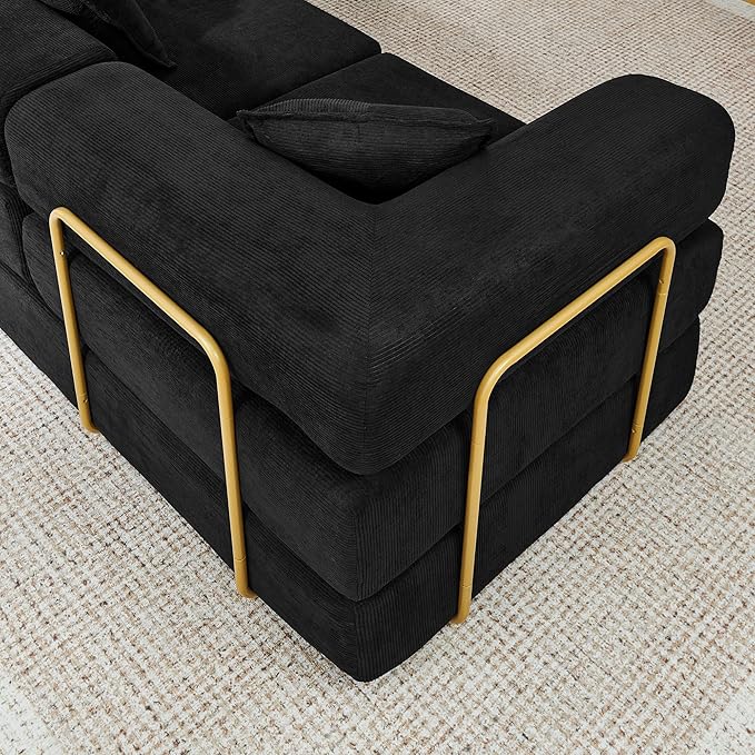 Eafurn L Shaped Convertible Sleeper Sofa Bed King Size Sleeper Sofabed, 7-in-1 DIY Combination Corduroy Folding Mattress Couch with Fixed-Shape Frame, Boneless Floor Sofa Couch