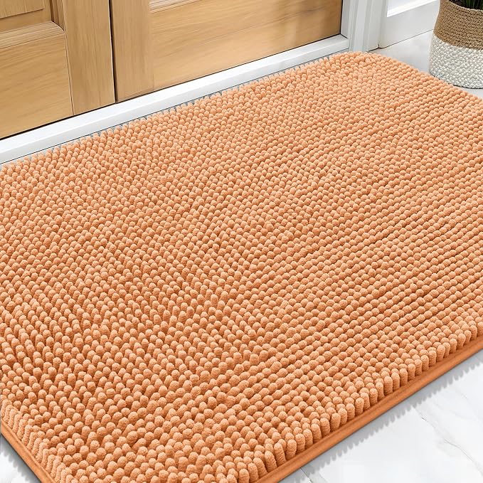 OLANLY Dog Door Mat for Muddy Paws 30x20, Absorbs Moisture and Dirt, Absorbent Non-Slip Washable Doormat, Quick Dry Chenille Mud Mat for Dogs, Entry Indoor Entryway Carpet for Inside Floor, Orange by OLANLY