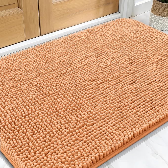 OLANLY Dog Door Mat for Muddy Paws 32x20, Absorbs Moisture and Dirt, Absorbent Non-Slip Washable Doormat, Quick Dry Chenille Mud Mat for Dogs, Entry Indoor Entryway Carpet for Inside Floor, Orange by OLANLY