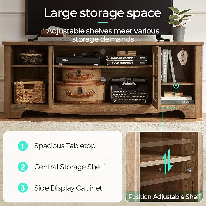 LINSY Home Farmhouse TV Stand for 65 Inch TV, Wood Entertainment Center with Glass Door Storage Cabinet & Adjustable Shelves, Large Sturdy Console Table for Living Room & Bedroom - Image 4