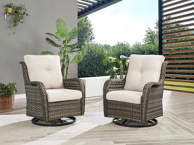 Rilyson Wicker Rocking Chair Swivel Chairs - 4 Piece Rocker Patio Chairs Set Rattan Rocking Chair for Outdoor Porch Deck Garden Backyard(Mixed Grey/Beige)