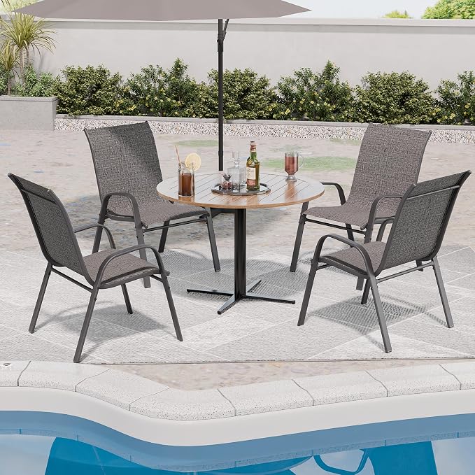 Patio Chairs, Stackable Outdoor Dining Chairs for All Weather, Metal Modern Outside Furniture Chair for Pool Side, Garden, Backyard Deck, Set of 4, Dark Grey - Image 4