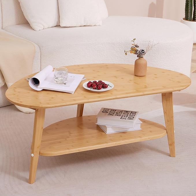 Coffee Table, Oval Coffee Tables for Living Room, 100% Solid Wood Coffee Tables, 40.2" Round Center Table for Bedroom Reception Office, Mid Century Modern Coffee Table, Easy Assembly | Mid-Century Modern, for Living Room, FSC Certified, Wooden, Coffee ...