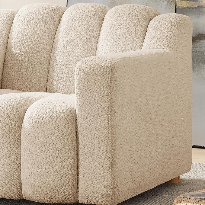 Modern Oversized Living Room Chairs, 40" Wide Boucle Accent Chairs with Deep Seat and Wooden Legs, Comfy Reading Arm Chair for Bedroom, Apartment, Beige