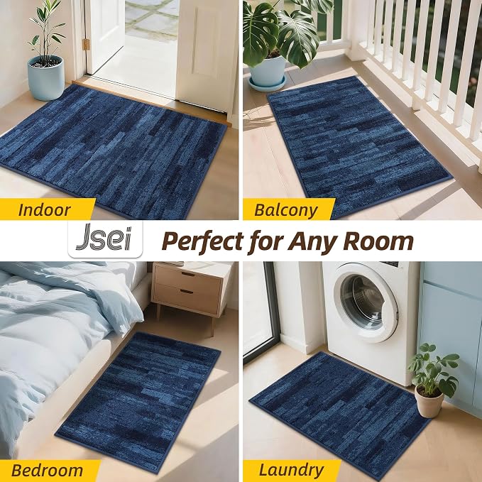 JSEI Dirt Trapper Door Mat 24"x36", Non-Slip Doormats Washable Entryway Mat, Welcome Floor Mat Absorbent Low Profile Dog Door Mats for Front Back Door, Wet Shoes & Paws, Blue - Image 2