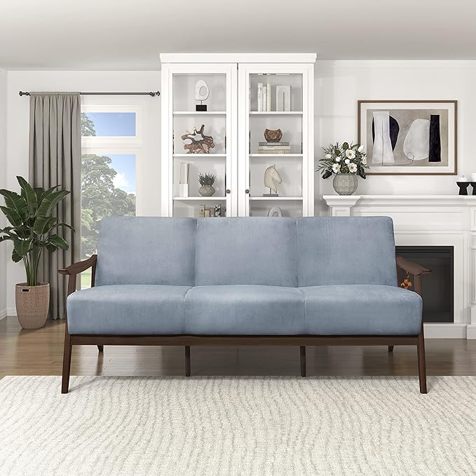 Lexicon Savry 73" W Fabric Wood Arm Sofa, Blue Gray