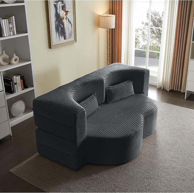 Ball & Cast 78" Convertible Sleeper Sofa Bed with Pillows, Corduroy Folding Mattress Couch Bed, Floor Futon Sofa Comfy Compressed Cloud Couch for Living Room,Dark Grey
