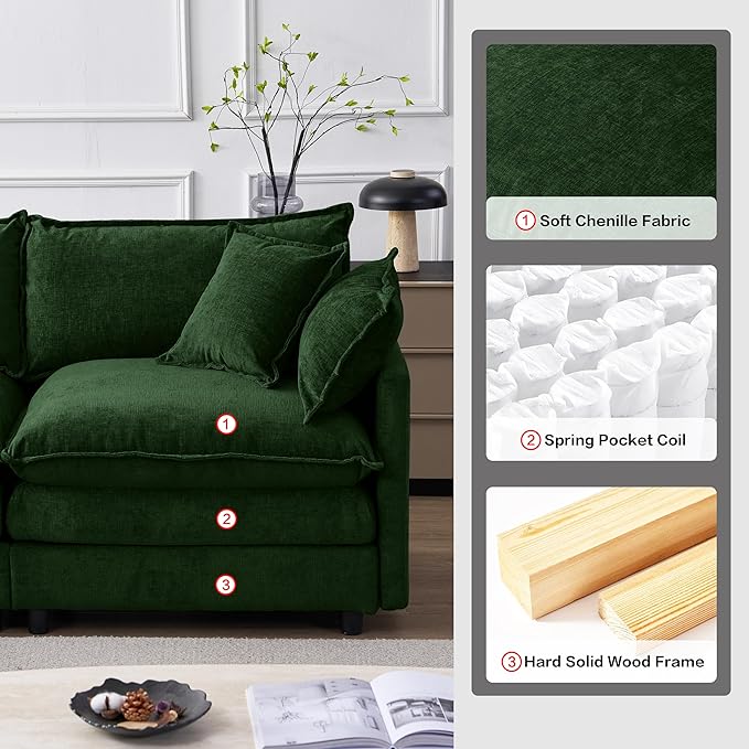105" Oversized Modular Cloud Sectional Sofa Free Convertible L-Shaped Corner Sectional with Movable Ottoman, Chenille Upholstered Multiple Cushions Cloud Sofa Couches | Easy to Assemble