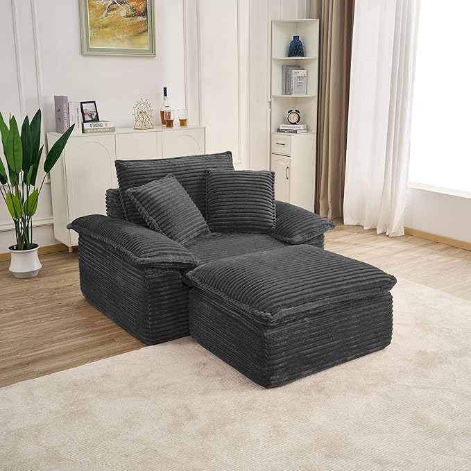 Comfy Boneless Cloud Sofa Chaise Oversized Fluffy Corduroy Upholstered Chaise Lounge for Living Room Bedroom, Modular Compressed Foam Cloud Daybed, Single Seat Sofa