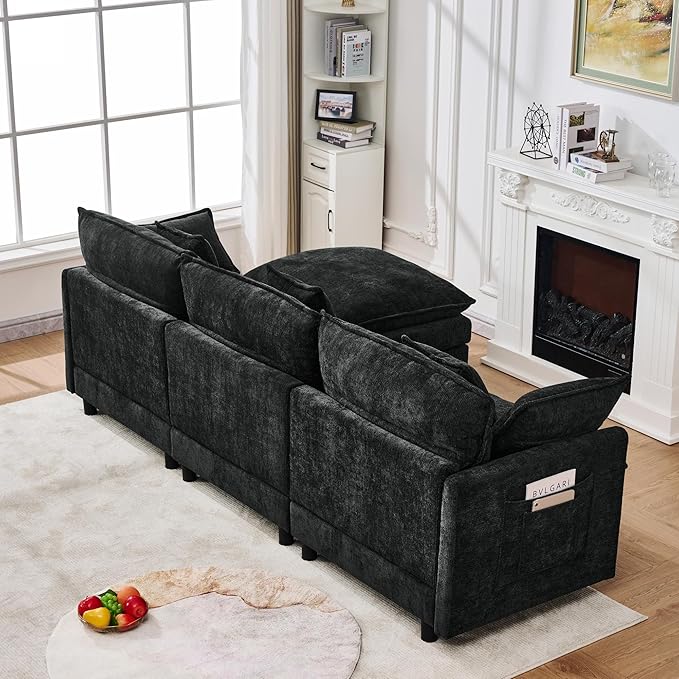 102" Modular Sectional Sofa, Premium Chenille Cloud Couch with Reversible Ottoman, L-Shaped Oversized Sofa with Side Storage Pockets for Multi-Scene Living Room & Home Office