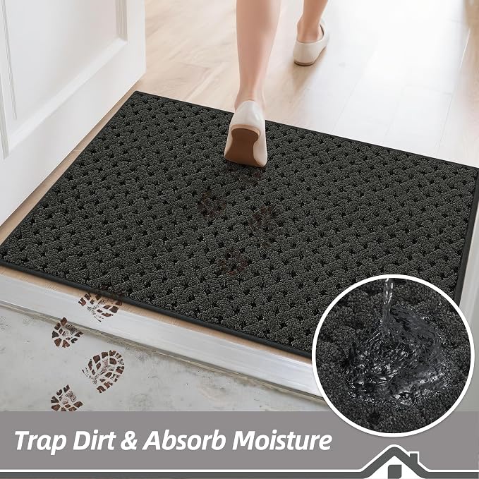 BEQHAUSE Dirt Trapper Door Mat Non-Slip Entryway Rugs Stain Resistant Absorbent Dog Doormats Woven-Look Washable Welcome Floor Doormat For Front Back Door, Dirty Wet Shoes & Paws, 36" x 60", Dark Grey - Image 3