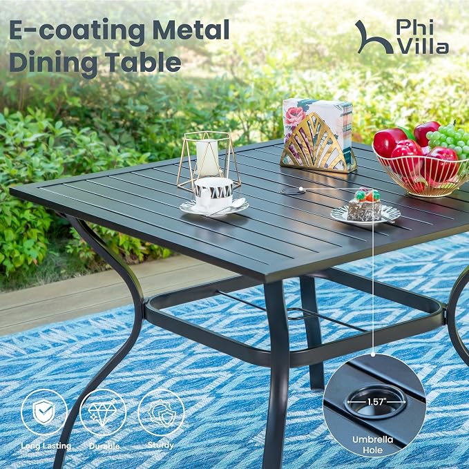 PHI VILLA 5 PCS Outdoor Patio Dining Set with Swivel Dining Chairs (Blue) and 37"x 37" Metal Steel Dining Table(1.57" Umbrella Hole), All Weather Patio Dining Furniture Set for Deck Lawn Garden - Image 7