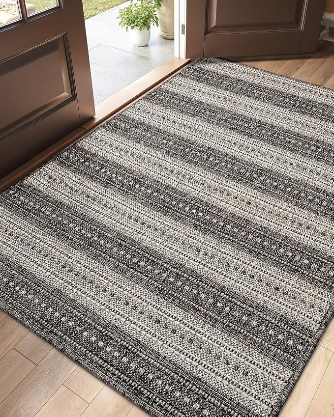 DEXI Dirt Trapper Door Mat, 48x72 Washable Doormat, Dirt Resistant and Absorbent, Easy Clean Low-Profile Floor Rugs for Entryway, Front Door, and Inside Entrance, Striped Grey by DEXI