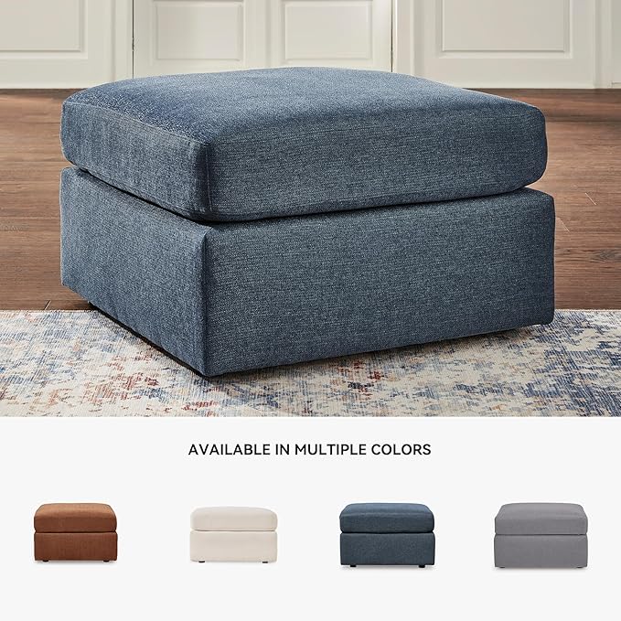 Signature Design by Ashley Modmax Contemporary Stain Resistant Square Oversized Accent Ottoman with Non-Skid Legs, Blue