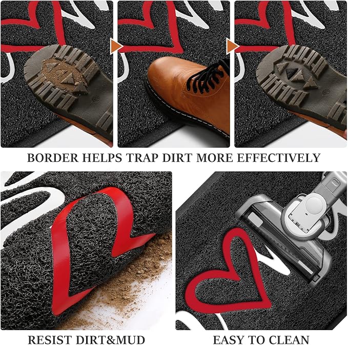 BeneathYourFeet Door Mat, Welcome Mat Low Profile Floor Mat Front Doormat Indoor and Outdoor Doormat Non Slip Rugs for Entryway, Patio, High Traffic Areas (30"x17.5", Black-Home) - Image 5