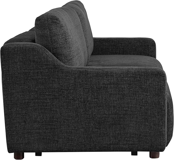 Serta Glendale 90.2" Queen Size Wall-Hugging Convertible Sofa, Dreamcoil Comfort, Chenille Fabric, Black