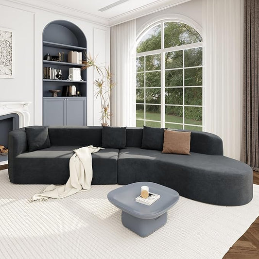 Merax Modern Minimalist Large 2-Piece Sectional Curved Chenille Sofa with 3 Pillows and High-Density Foam for Luxurious Comfort and Seamless, for Living Room, Bedroom, Grey