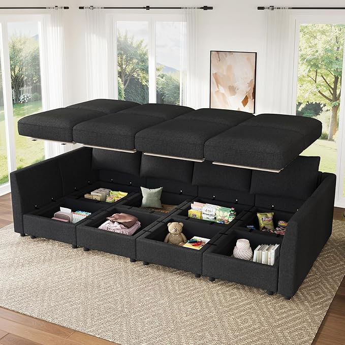 HONBAY Modular Sofa Sectional Sleeper Couch with Storage Seat Reversible Sectional Sleeper Couch Modular Sofa - Linen Grey