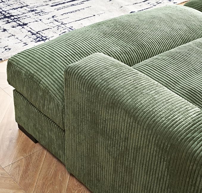 Luxe Sleeper Sofa with Soft Corduroy Upholstery, Double Chaise Design, Convertible to Twin Size Bed, Modern and Comfortable Living Room Couch, 89.9" Wide, Green
