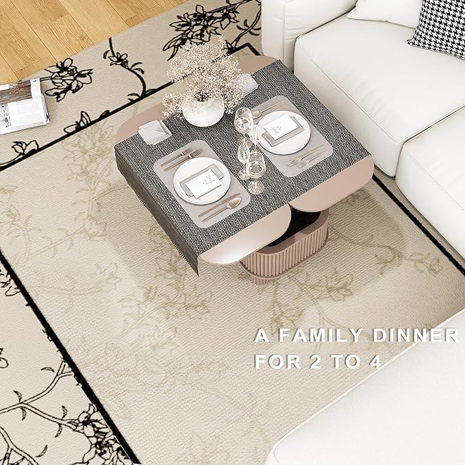 Lifting Coffee Table for Living Room，26-Inch Lift that Converts to Dining Table，3 in 1 Pull Out Coffee Table with Storage，Oval Wood Center Table, Space-Saving for Eating & Laptops