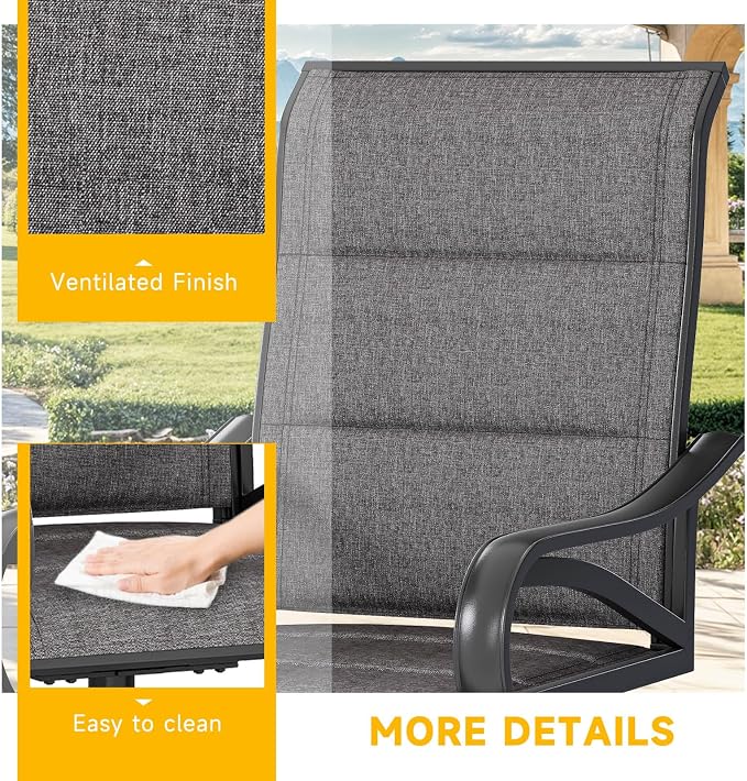 DWVO 6 Set Outdoor Swivel Chairs Padded, Premium Patio Swivel Chairs with Cushioned High Back & Heavy Duty Frame, All Weather Outdoor Swivel Chairs Set of 6 for Porch Lawn Patio, Gray - Image 3