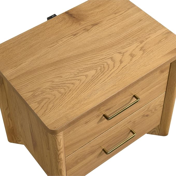 24/7 Shop at Home Sawer Modern 23-inch Wood Nightstand Set of 2 with 2 Drawers and USB Ports, Wooden Night Stand for Bedroom, Apartment, Small Bedside Table, Oak - Image 7