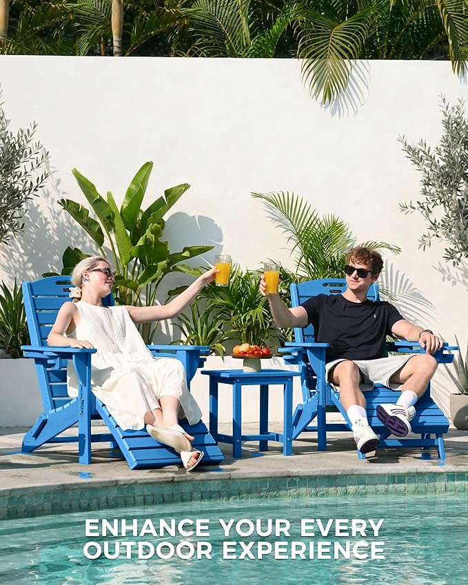 Adjustable Adirondack Chairs Set of 4 with Retractable Ottoman, HDPE Folding Adirondack Chair with Cup Holders, Weather Resistant for Backyard, Poolside & Fire Pit(Navy Blue) - Image 4