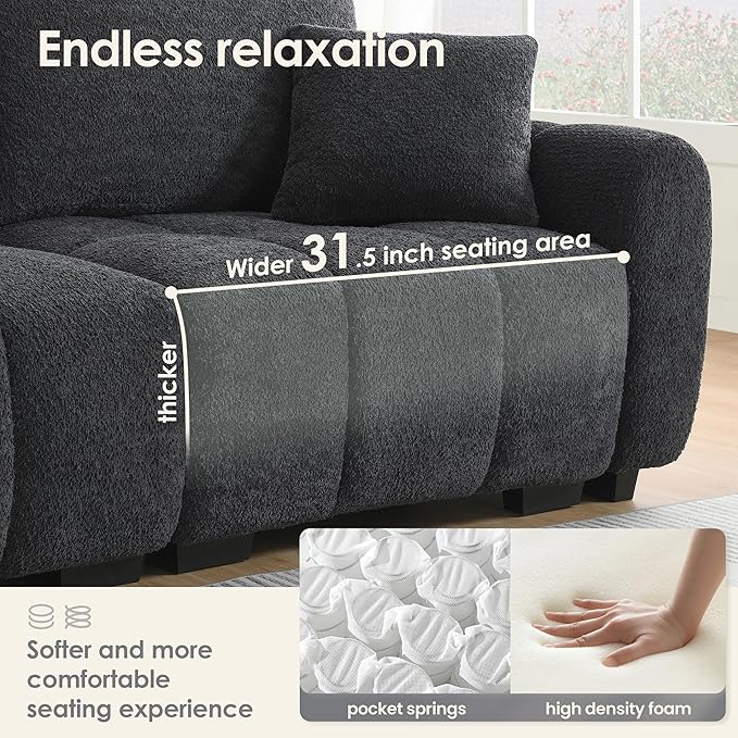 ERYE 110" L-Shaped Sectional Sofa 4 Seat Tufted Sofa Couches with Ottoman, Oversized Tufted Boucle Upholstered Corner Sectional Couch for Living Room Home Apartment