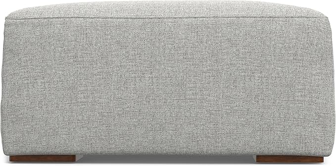 SIMPLIHOME Rex Ottoman - 34 inch Wide Upholstered Performance Fabric Square Ottoman in Pale Grey, Modern Bench for Living Room or Bedroom with High-Density Cushion, Assembled