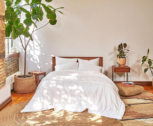 Buffy Breeze Comforter - Soft 100% Eucalyptus Lyocell, Cooling, White Lightweight Summer Duvet Insert with Corner Tabs (Full/Queen)